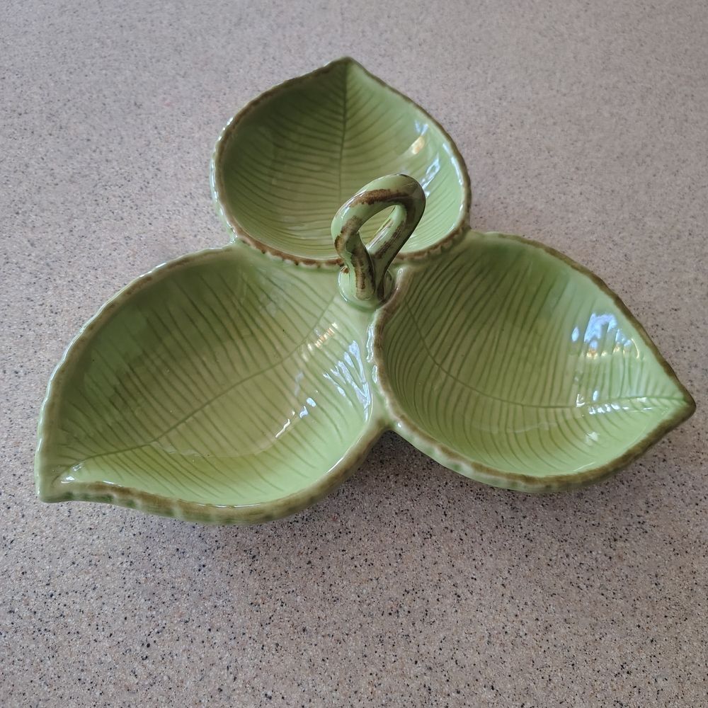 Pottery Barn Green Leaf Ceramic Dish